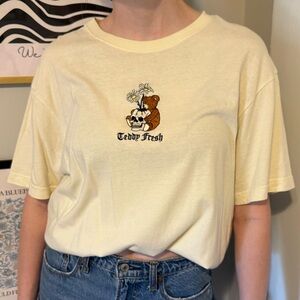 Teddy Fresh Cream Tee with Bear, Skull and Flowers